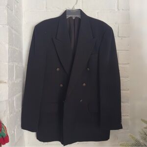 Oscar de la Renta Double-Breasted black Blazer 40R | Gold Crest Buttons